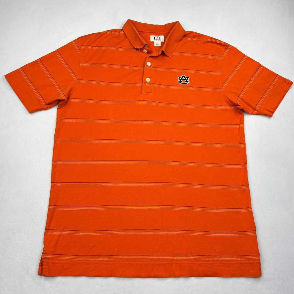 Cutter Buck Shirt Mens Size Medium Orange Auburn Tigers Striped Golf Polo NCAA